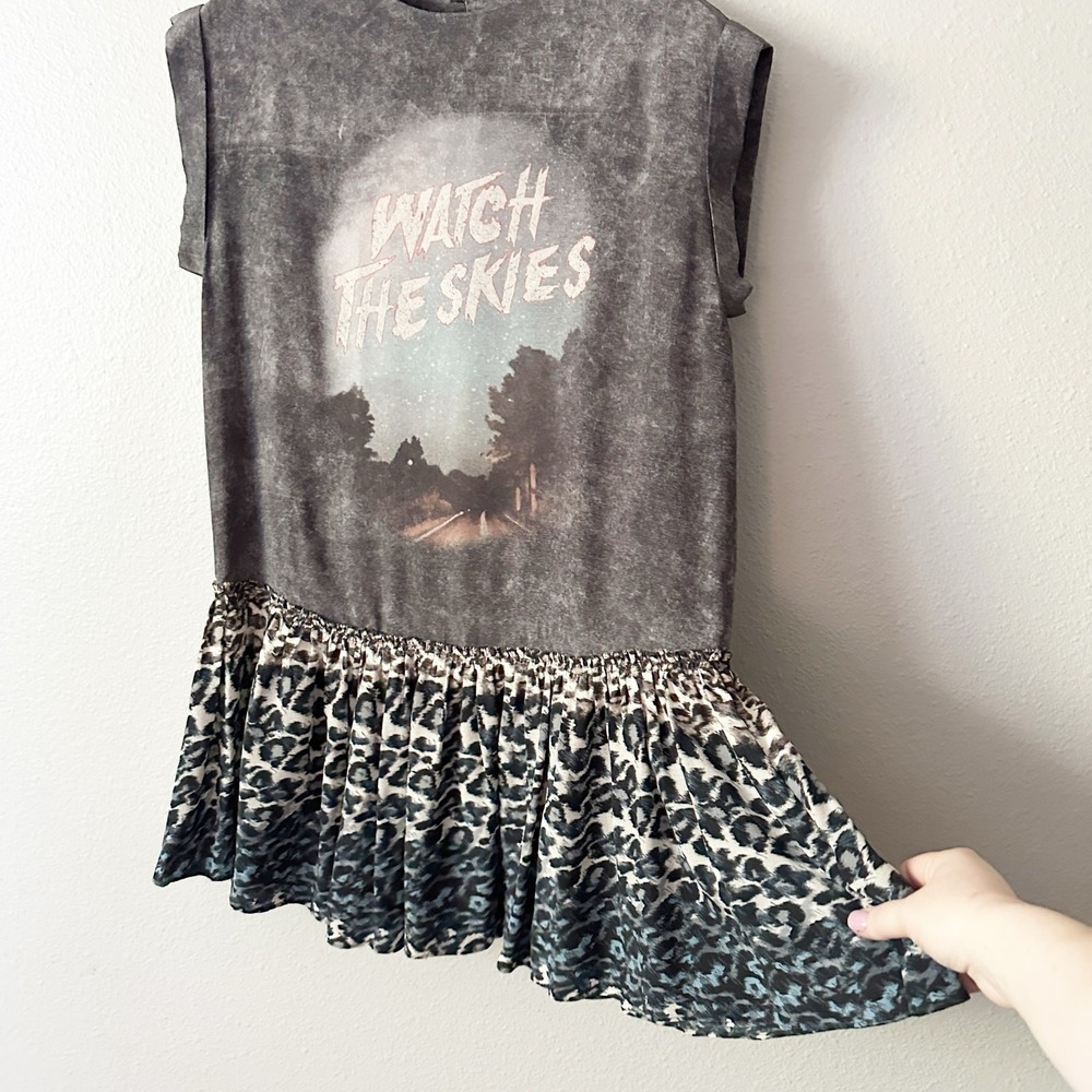 ALLSAINTS Watch the Skies Gray Silk Mini Dress Leopard Hem Women's US Size 6 - Picture 4 of 12